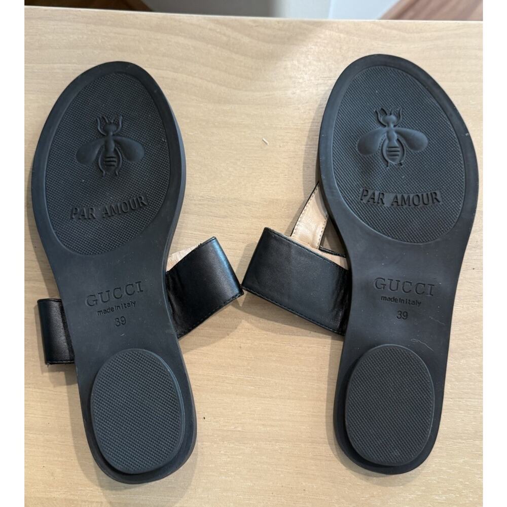 Gucci Marmont GG Women Thong Sandals Black Leather Size 39 US 8.5 Hardware Flaw - Picture 5 of 10